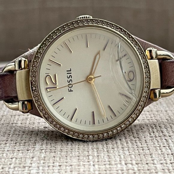 Fossil Ladies Wristwatch Pink Leather Band Gold Tone Case AS IS Read desc - Picture 3 of 11